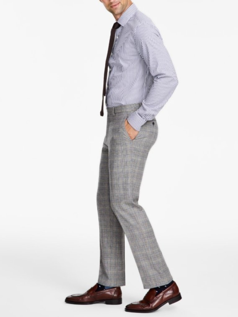 Tommy Hilfiger Men's Modern-Fit Stretch Wool Suit Pants Grey Camel Plaid 42x32
